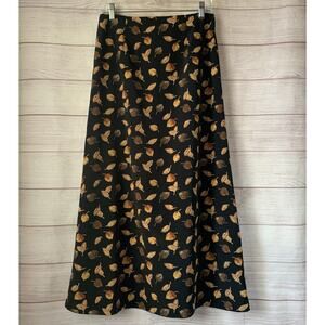 Top Choice Fashion Vintage A-Line Maxi Skirt Black Gold Leaf Size Medium
